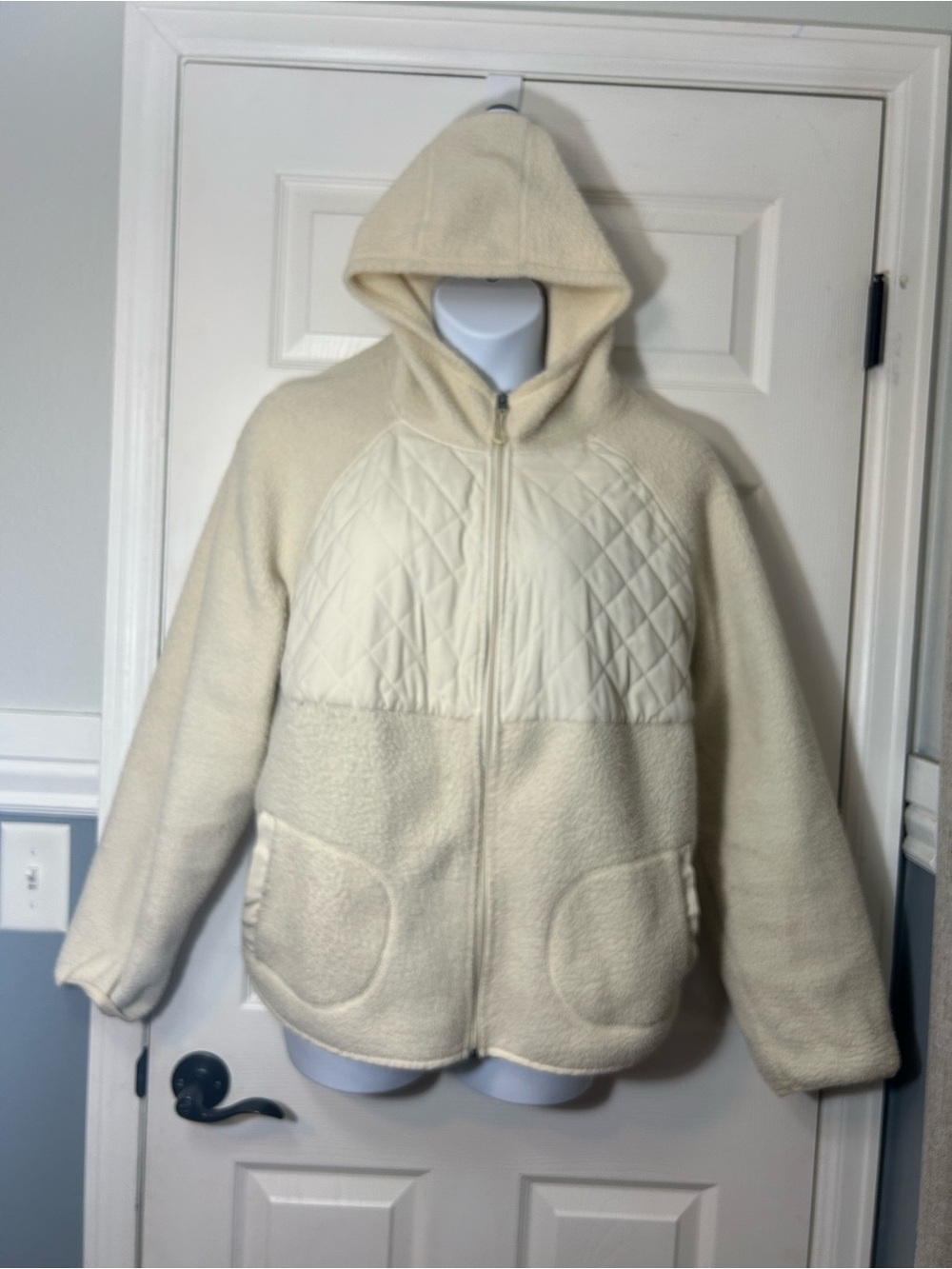 Tek Gear Cream Fleece Quilted Full Zip Hoodie Jacket 2X